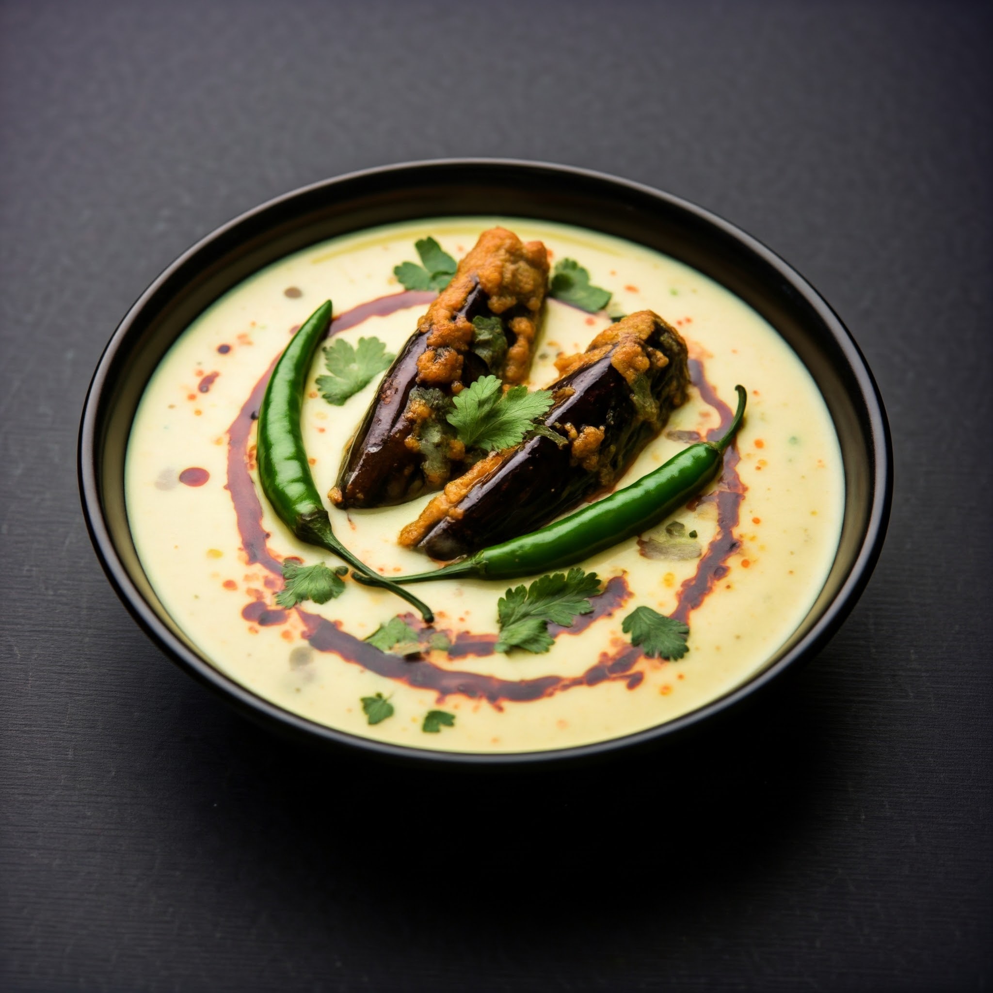 Dahi Baingan served with creamy curd sauce and golden fried eggplant pieces, garnished with herbs. | Planmeal