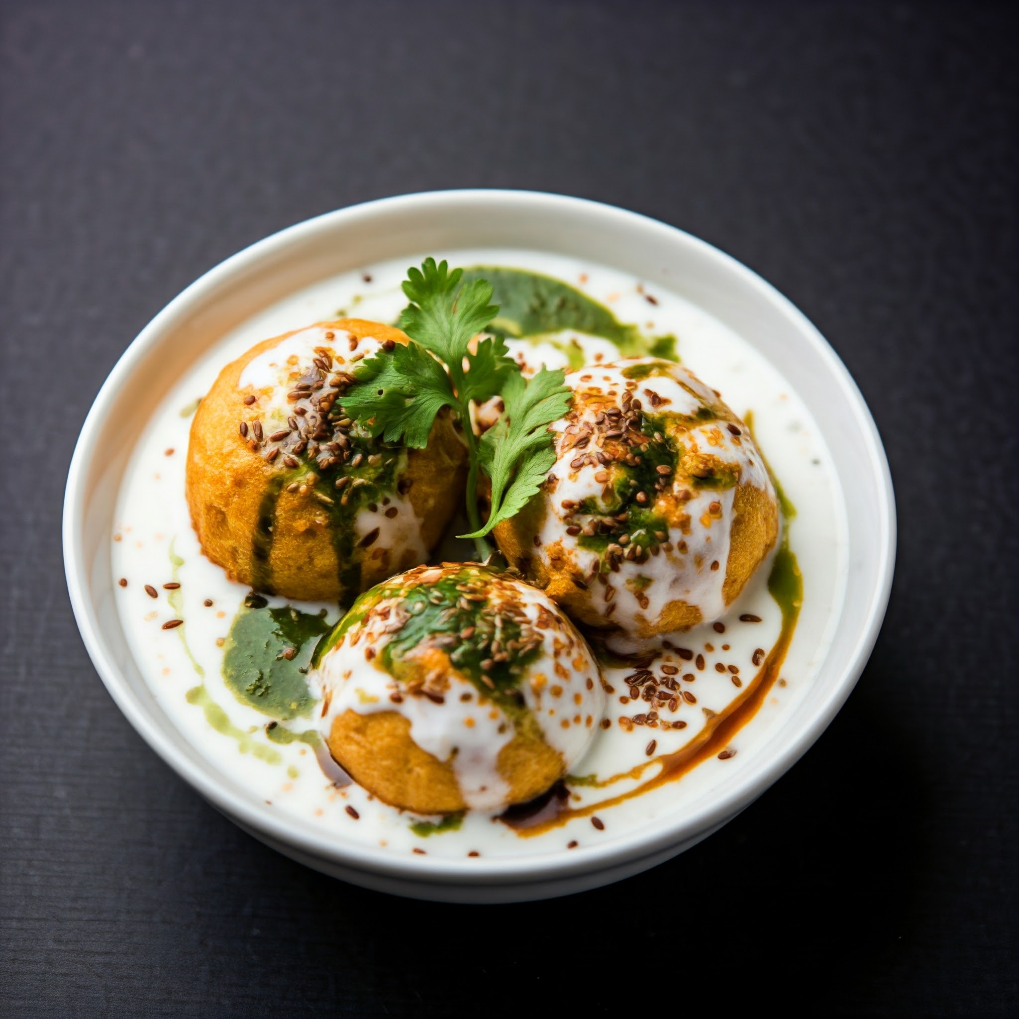 Fried vadas soaked in yogurt and served with tangy chutney toppings | Planmeal