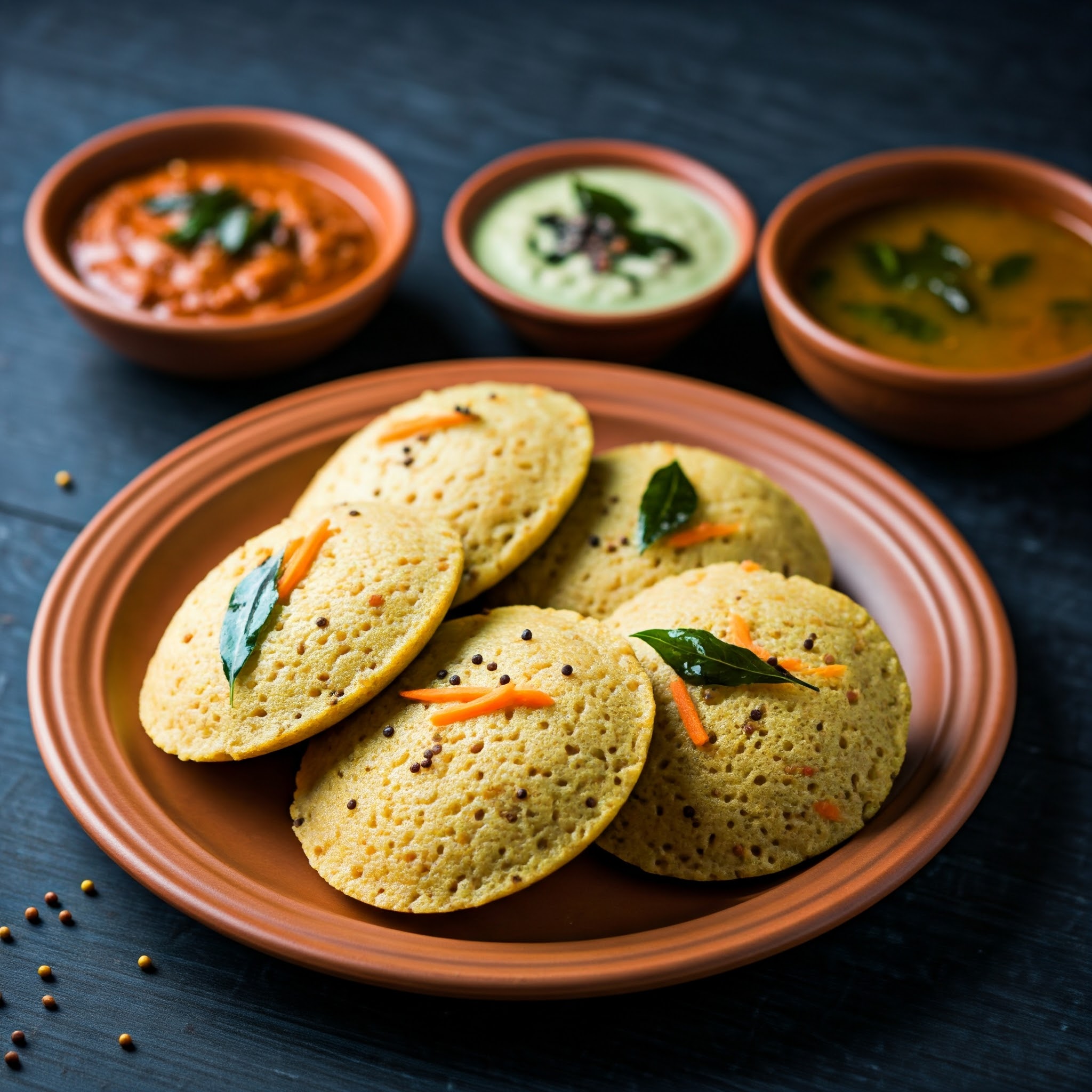 Steamed wheat cake served with a side of chutney for a wholesome meal. | Plan your meal with Planmeal