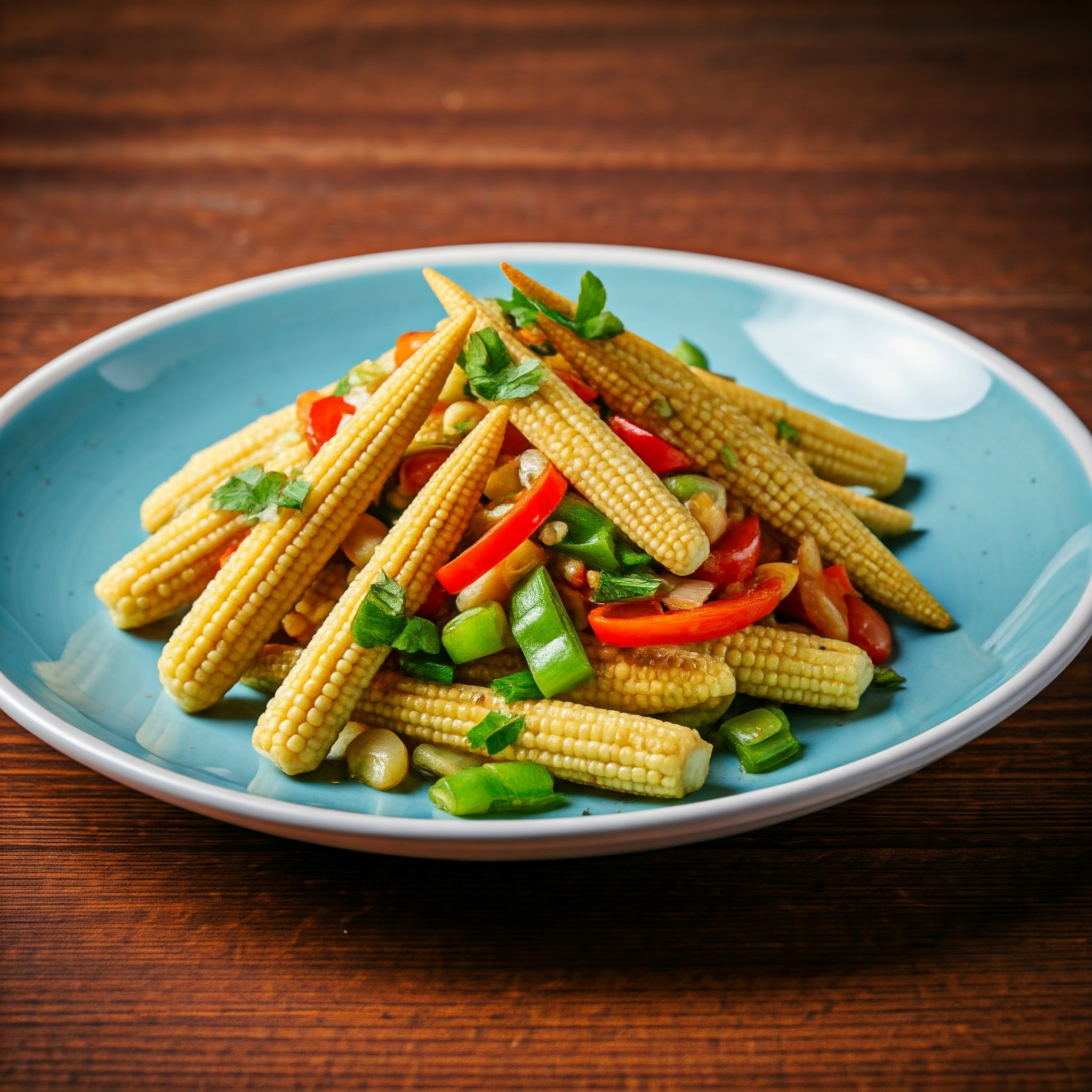 Delicious garlic babycorn, crispy texture, served with herbs and spices | Planmeal