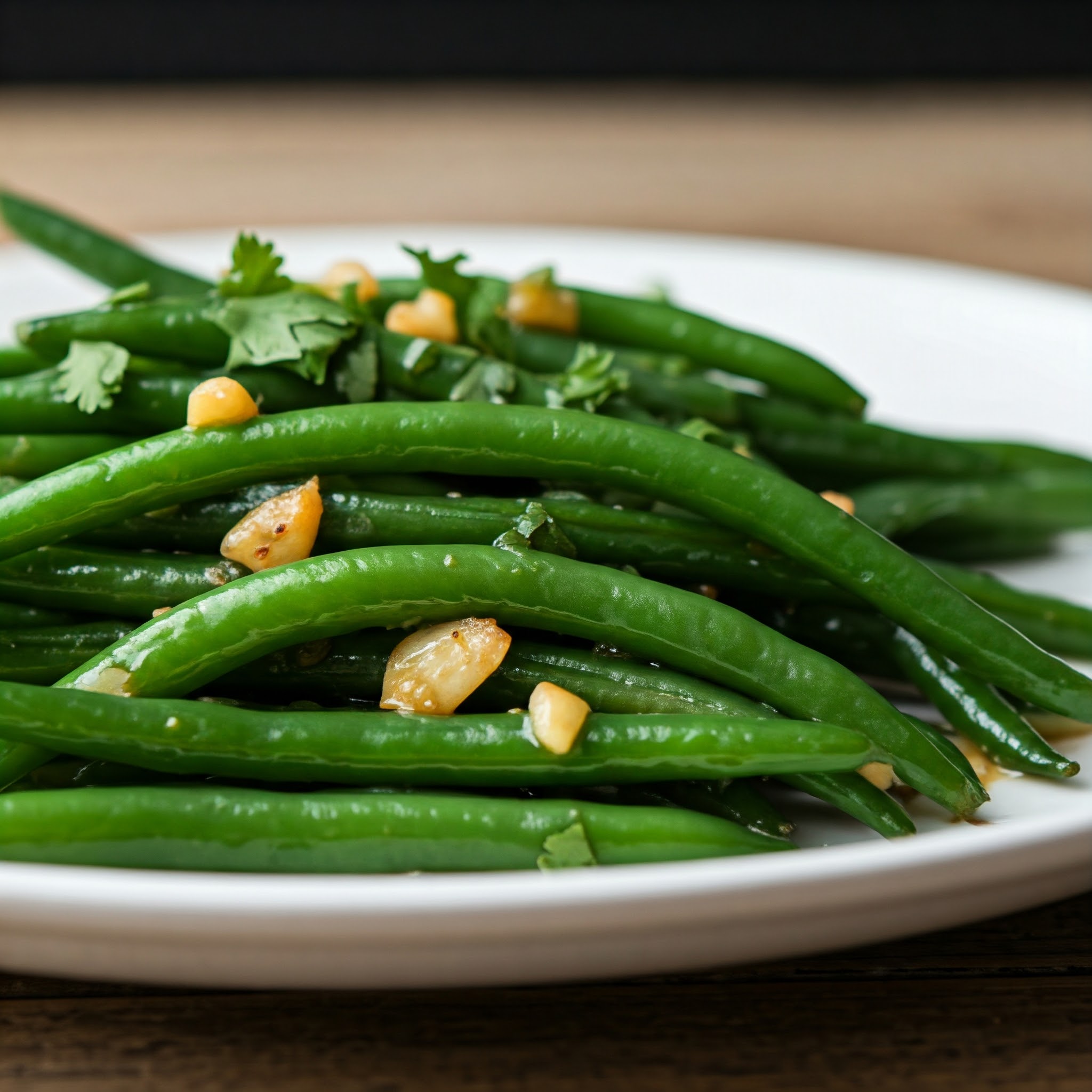 A plate of garlic green beans with honey, offering a perfect balance of sweet and savory flavors. | Planmeal