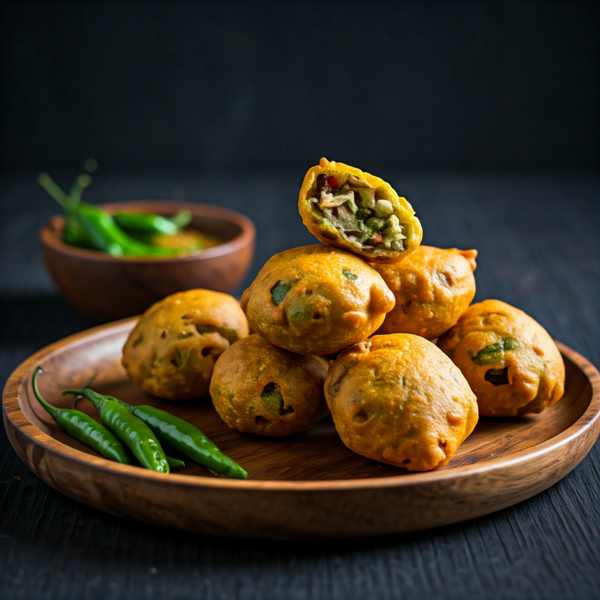 Green chili fritters, crispy, spicy, fried to perfection, ideal for a snack or appetizer | Planmeal - Menu Planner