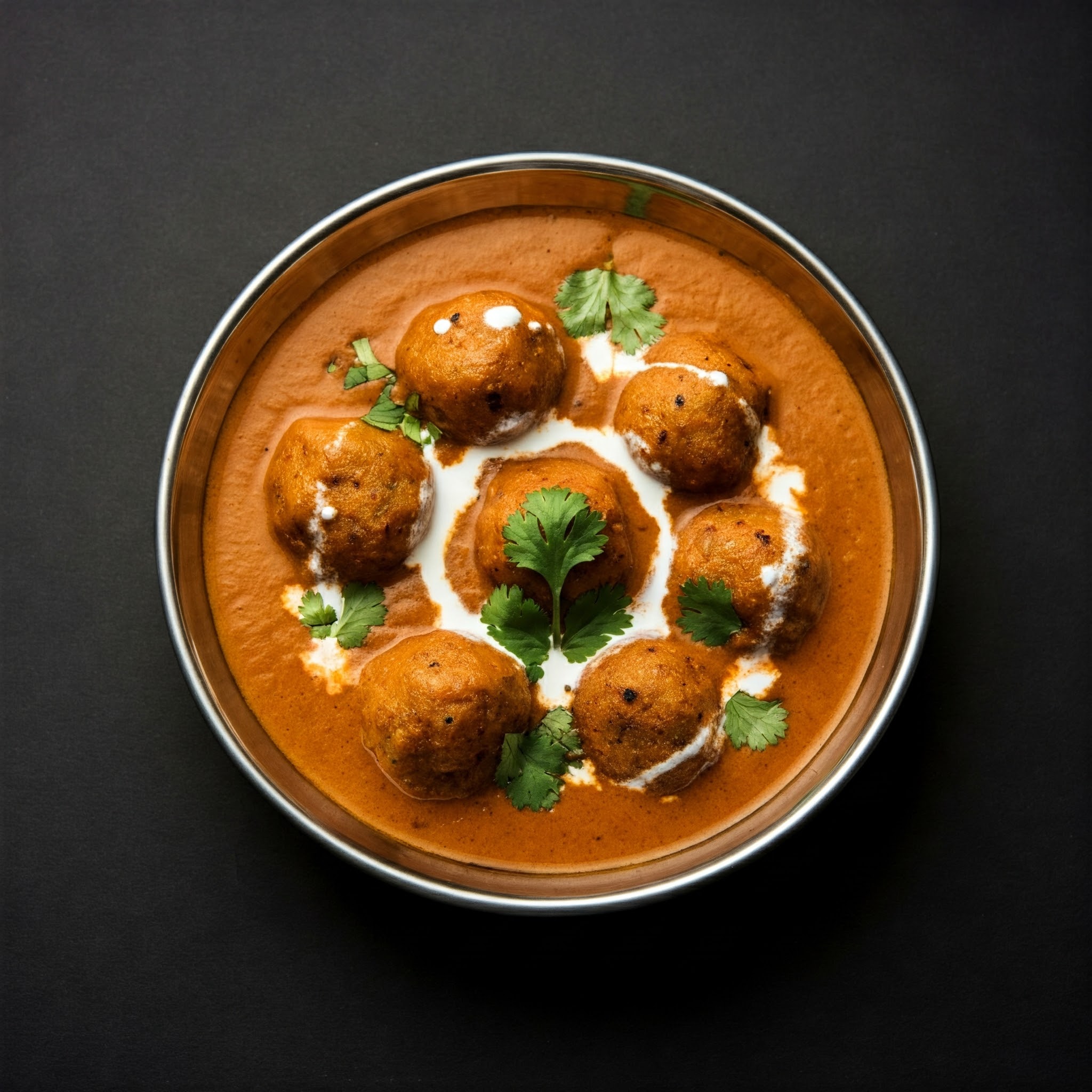 Close-up of delicious Malai Kofta served in a bowl with garnishing, showcasing the creamy texture and vibrant color