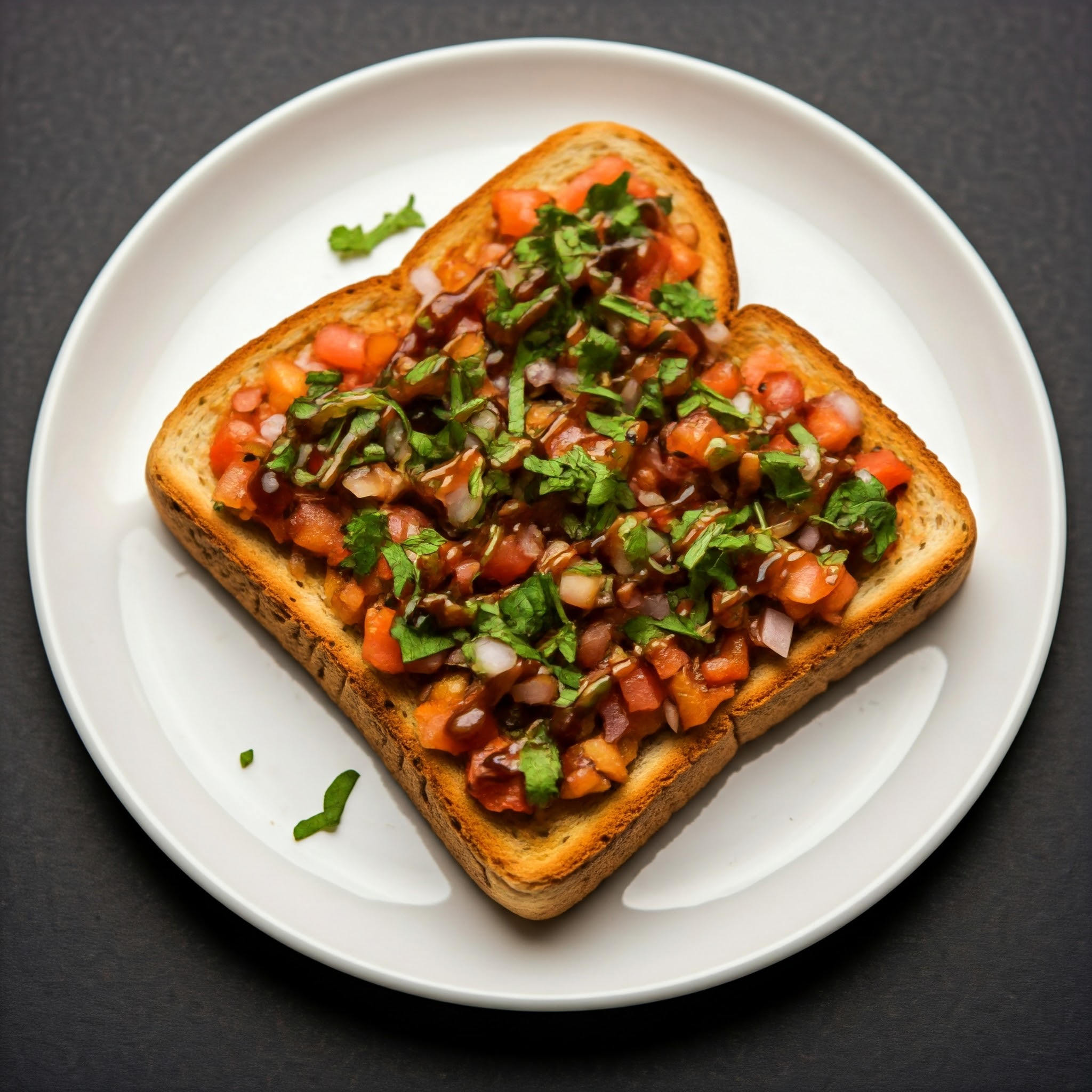 A plate of crispy Masala Toast garnished with spices | Plan your healthy menu/ diet online with Planmeal