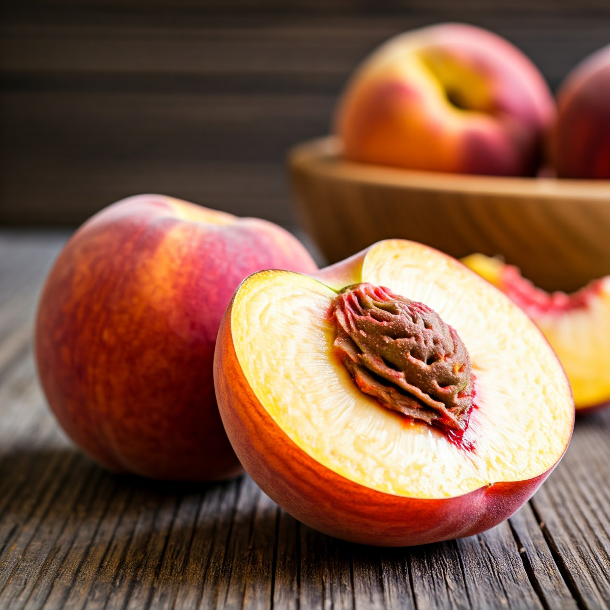 Juicy, fresh peach ready to be enjoyed as a healthy, refreshing fruit snack. | Planmeal